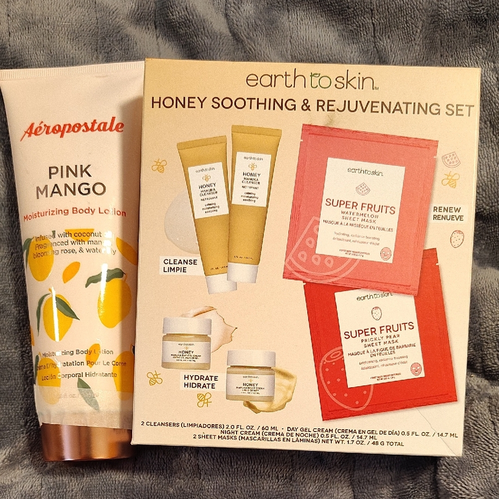 Bundle Of Aeropostale Pink Mango Lotion with Earth to Skin Honey Set